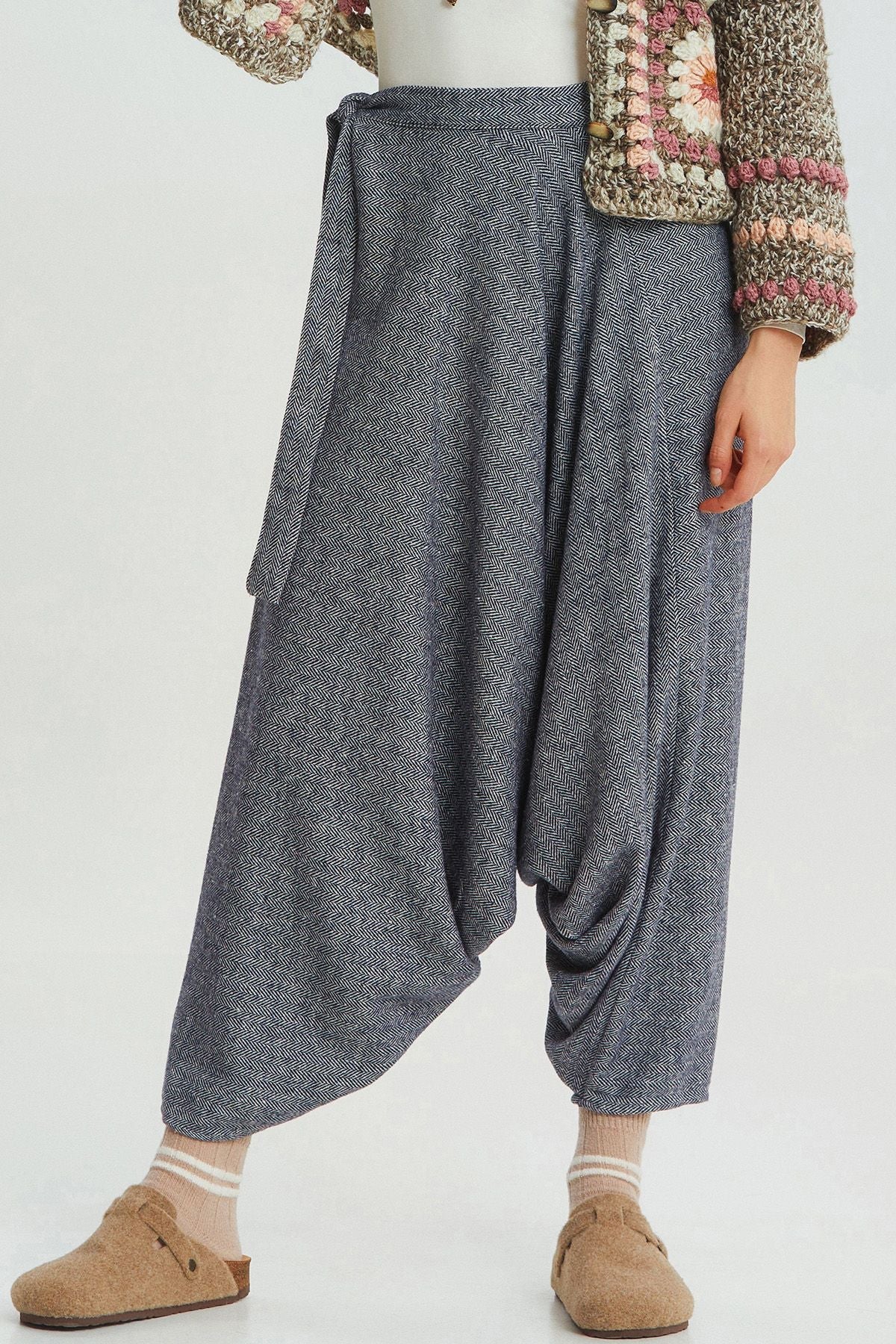 Winter Boho Harem Pants Dark Blue