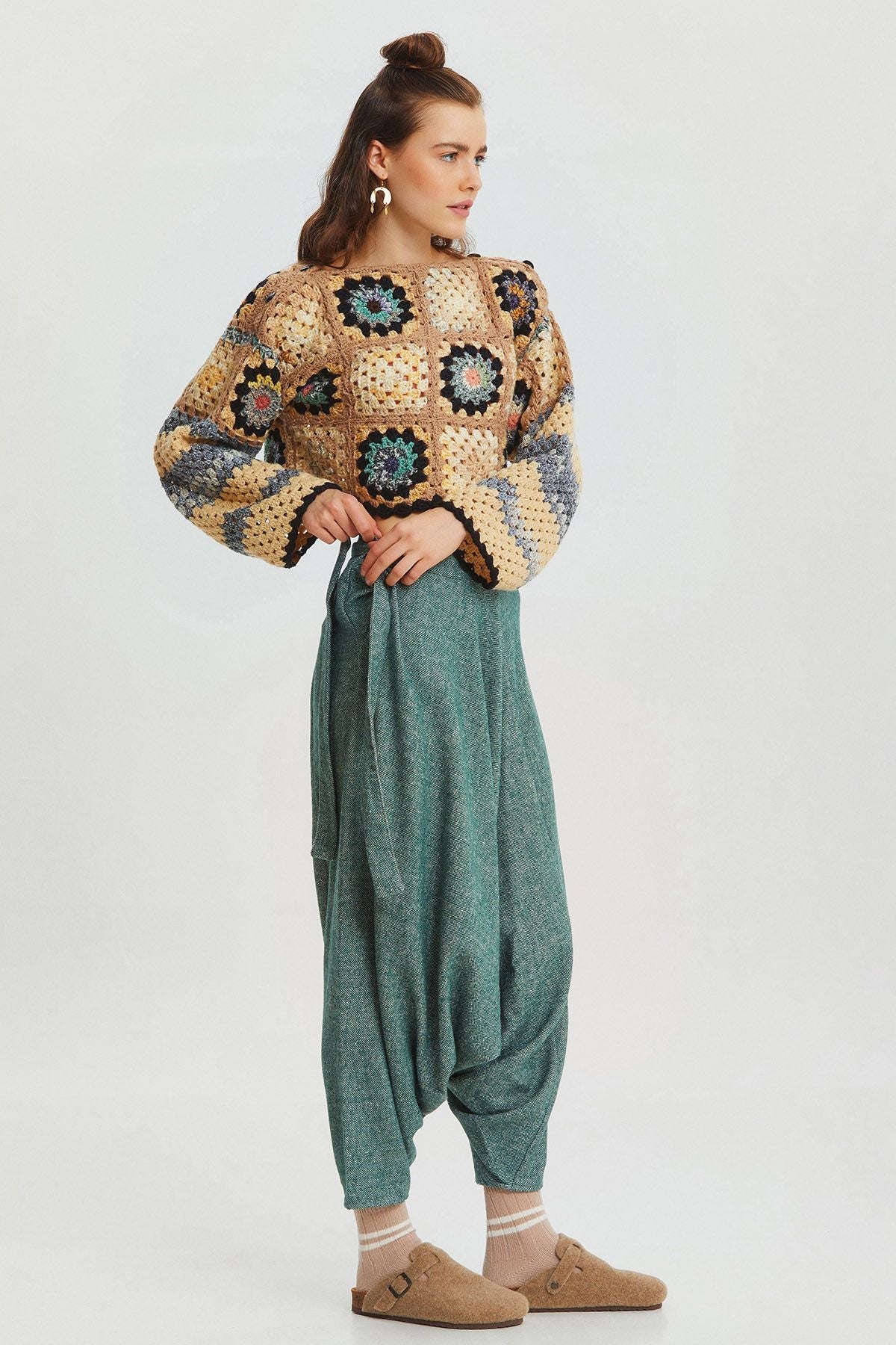 Winter Boho Harem Pants Turquoise