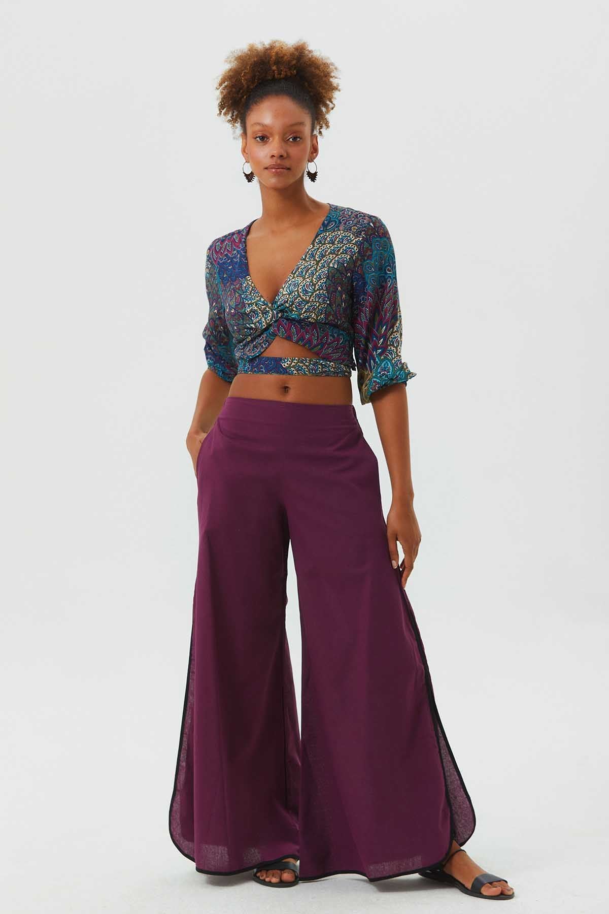 Women's Boho Hippie Palazzo Pants Purple