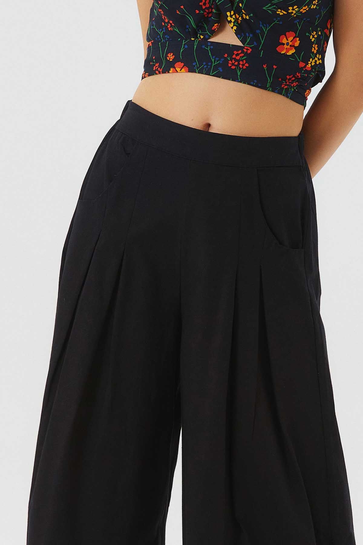 Bohemian Cotton Summer Pants with Elastic Waist Black