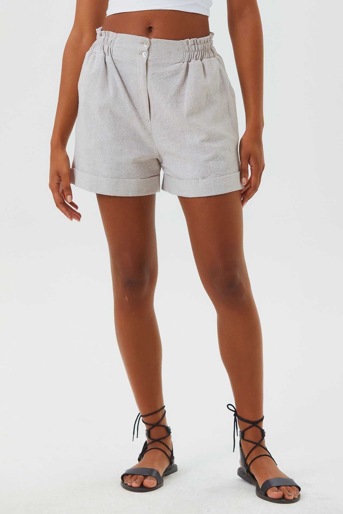 Elastic Side Cotton Women's Shorts Beige