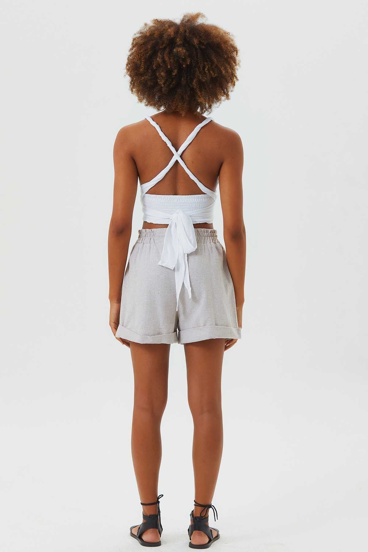 Elastic Side Cotton Women's Shorts Beige