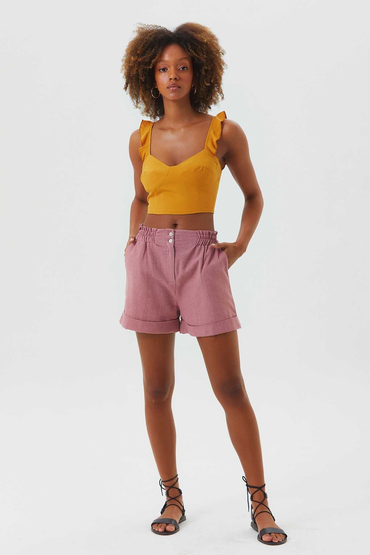 Elastic Side Cotton Women's Shorts Pink