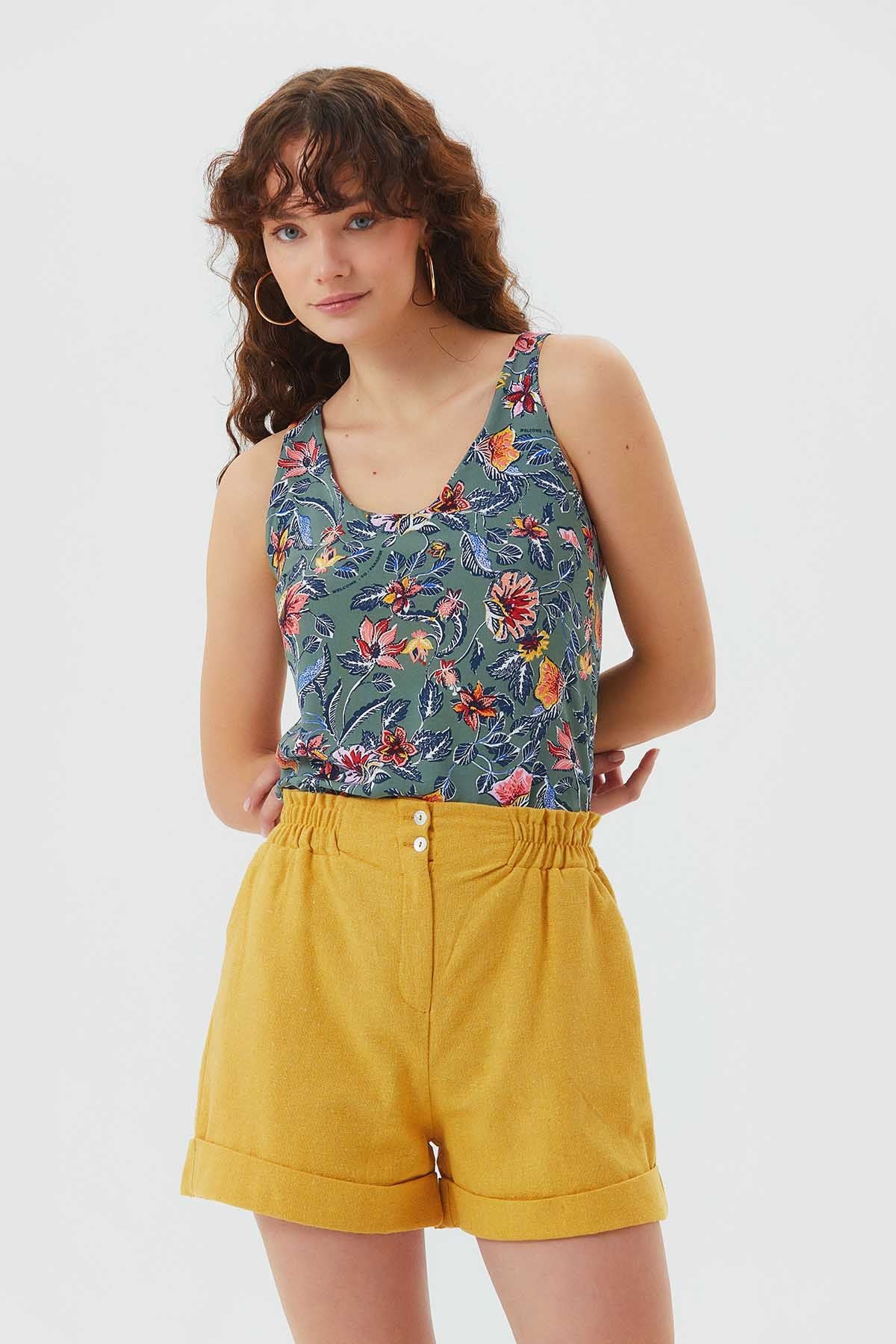 Elastic Side Cotton Women's Shorts Yellow