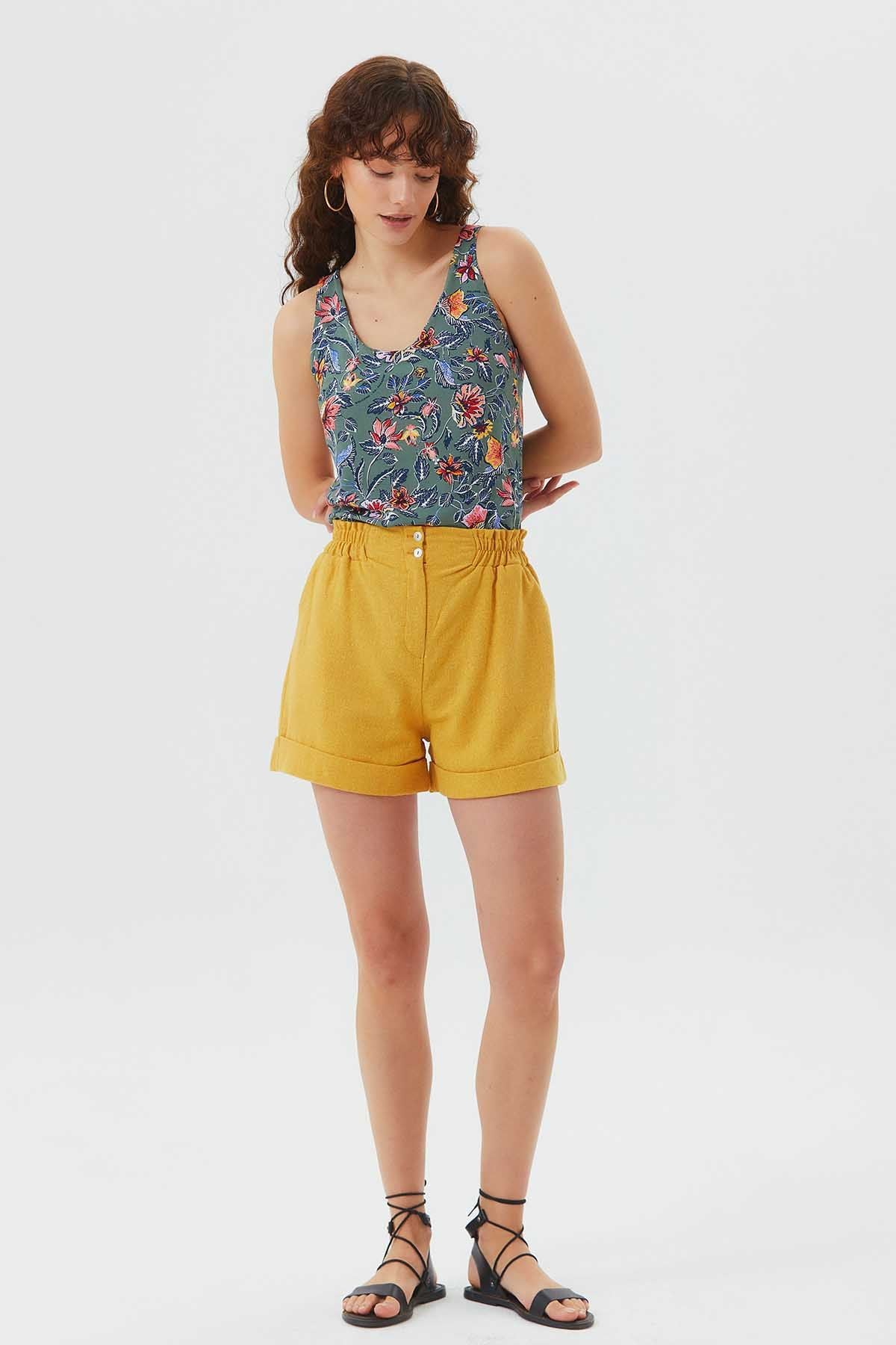 Elastic Side Cotton Women's Shorts Yellow