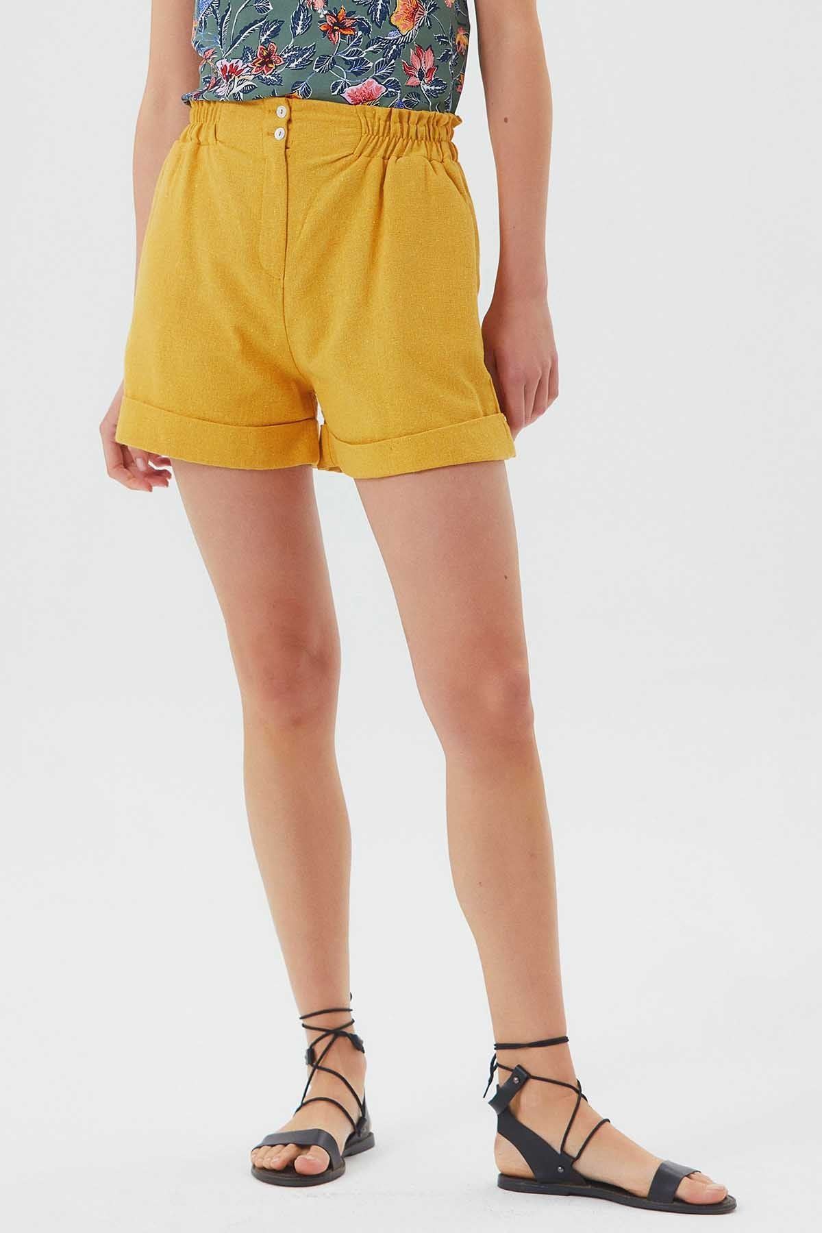 Elastic Side Cotton Women's Shorts Yellow