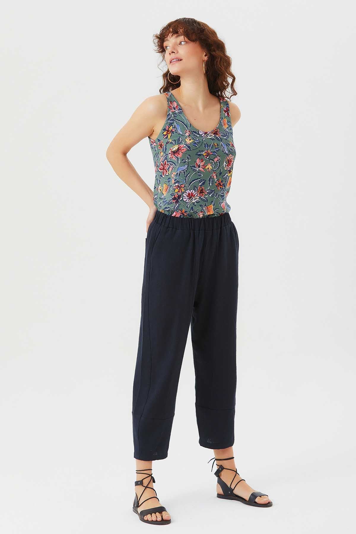 Wide Cut Single Shade Boho Women's Pants Dark Blue