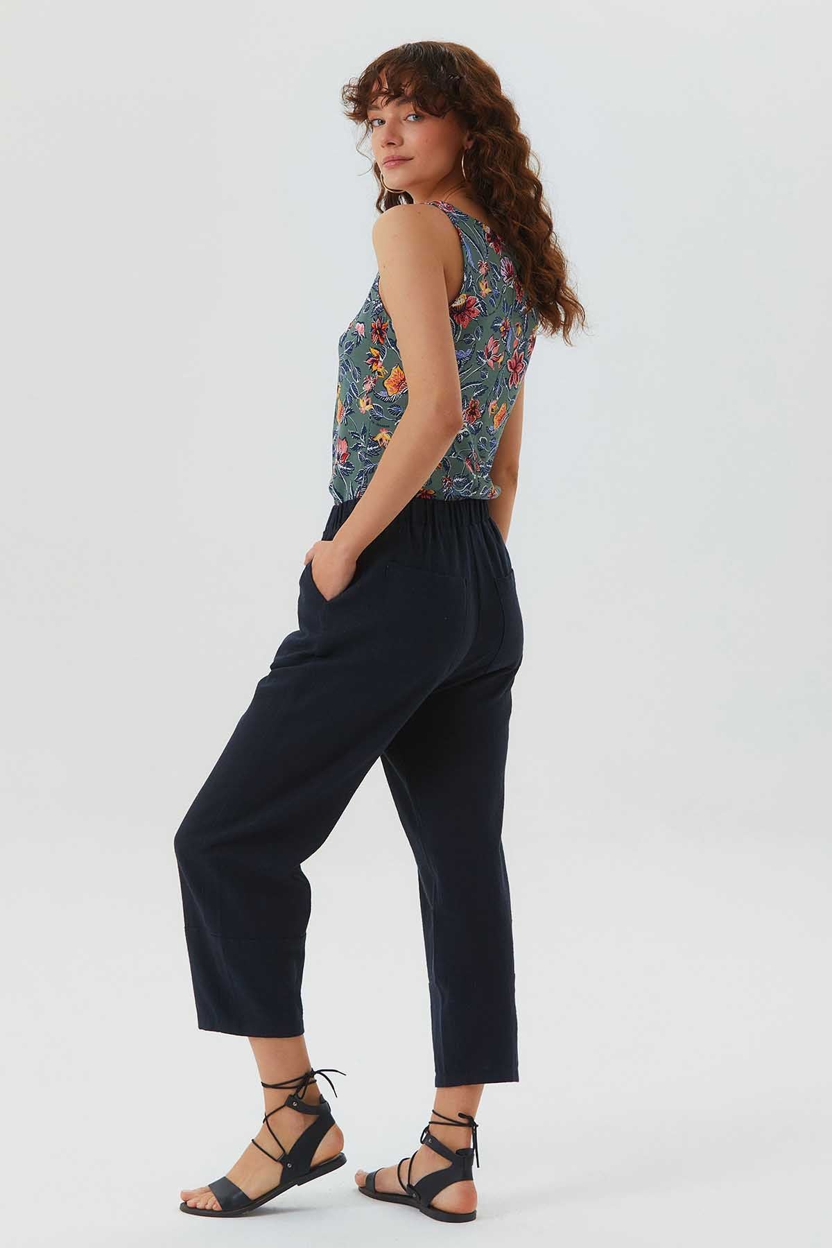 Wide Cut Single Shade Boho Women's Pants Dark Blue