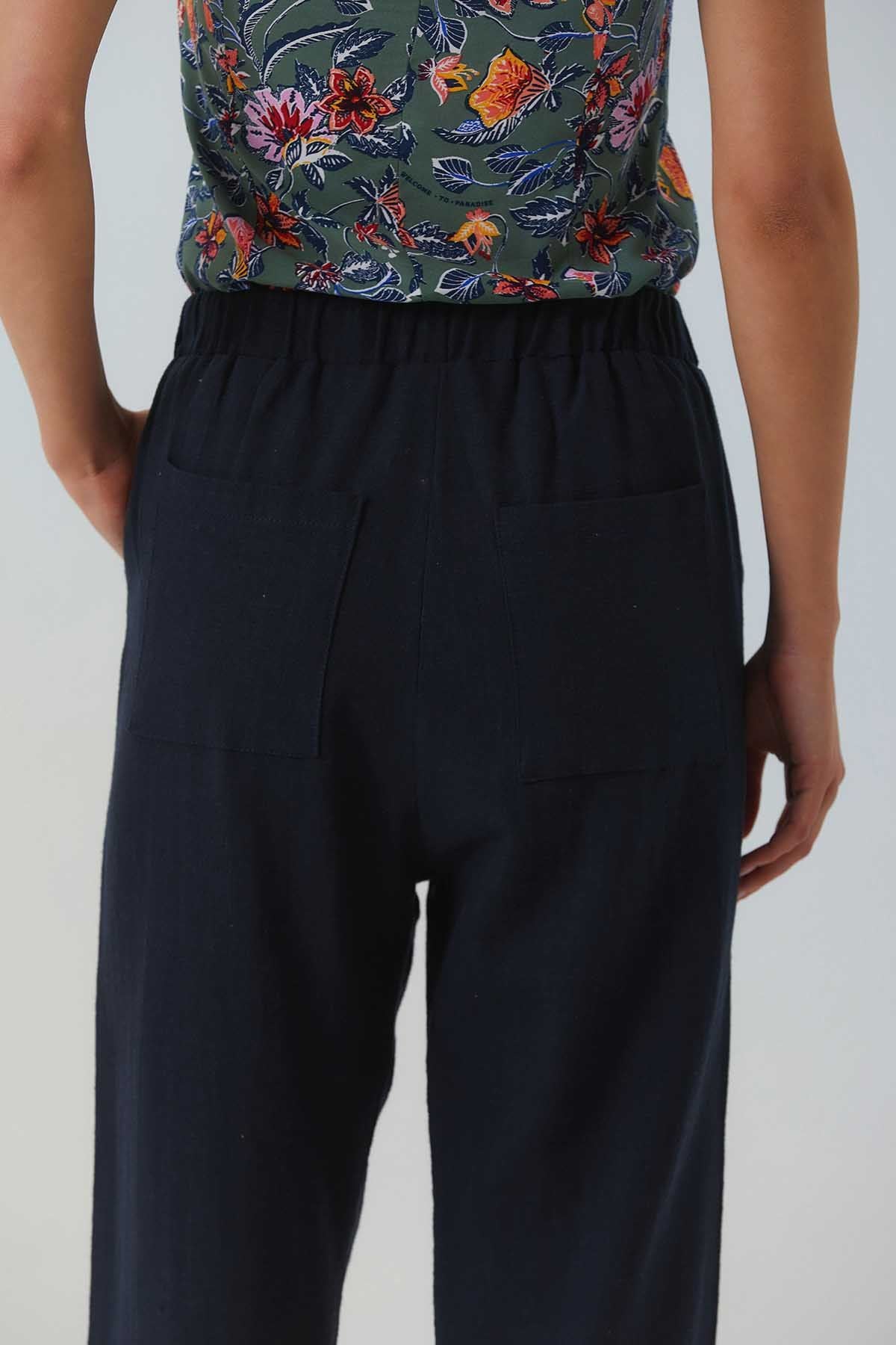 Wide Cut Single Shade Boho Women's Pants Dark Blue
