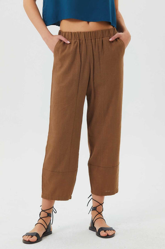 Wide Cut Single Shade Boho Women's Pants Brown