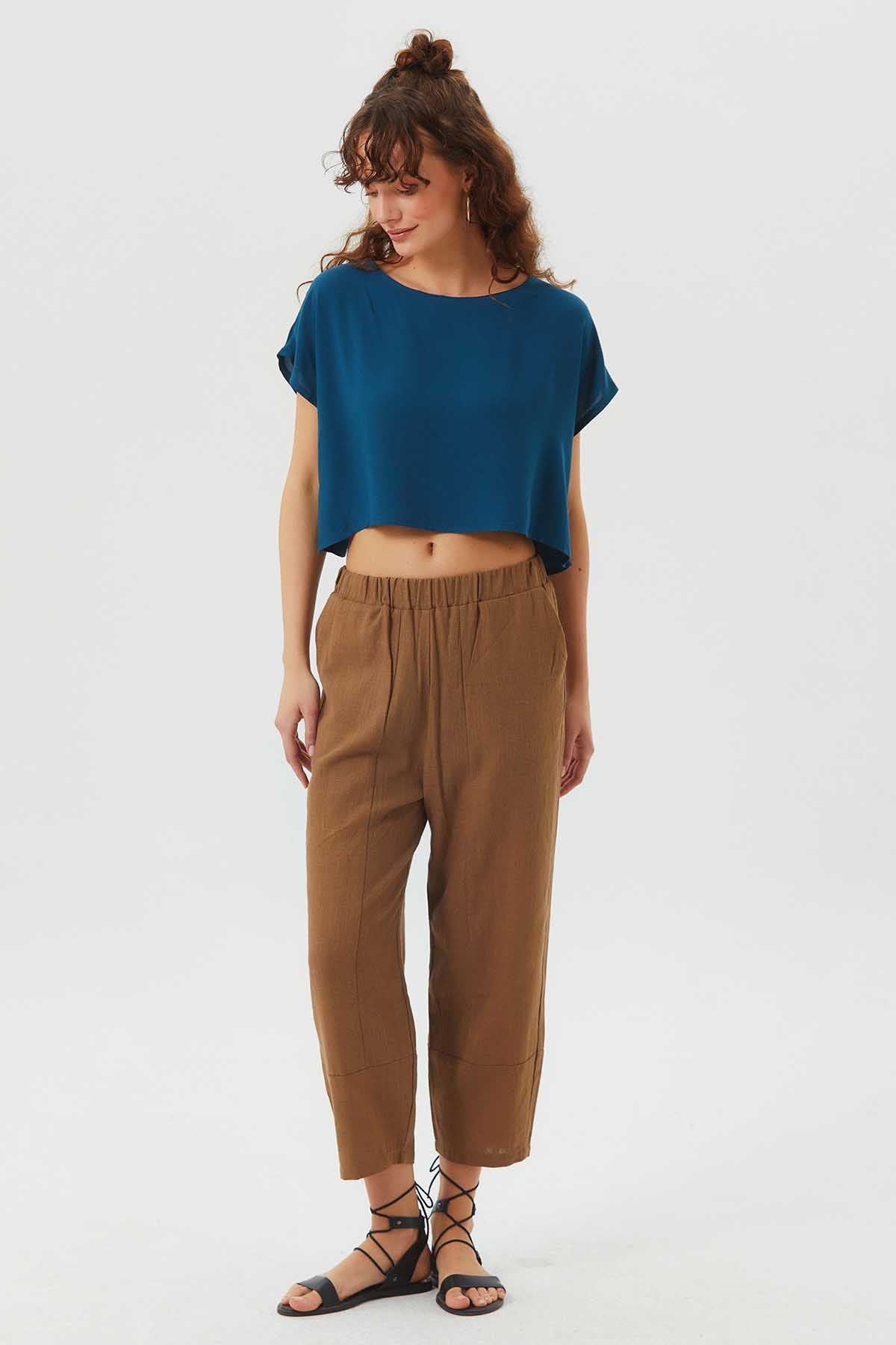 Wide Cut Single Shade Boho Women's Pants Brown