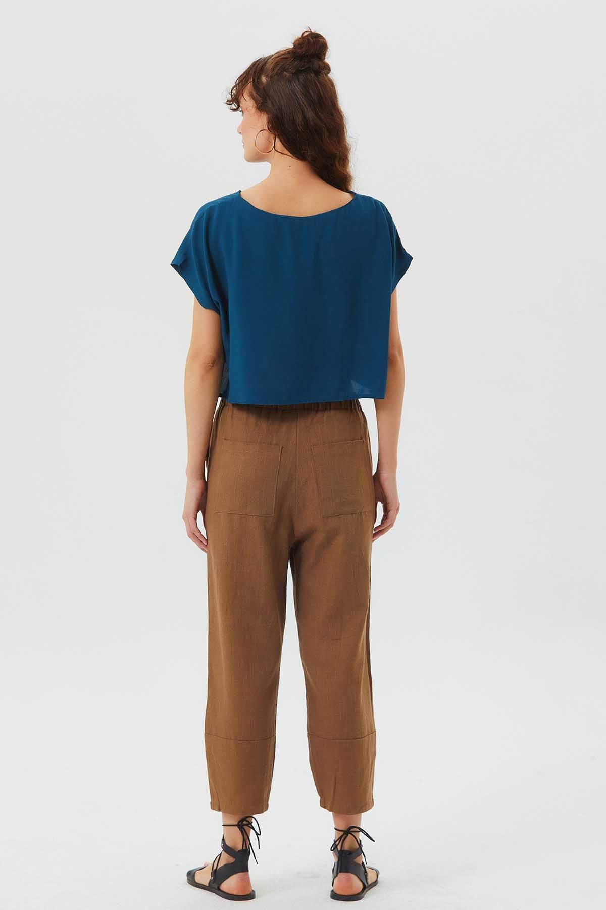Wide Cut Single Shade Boho Women's Pants Brown
