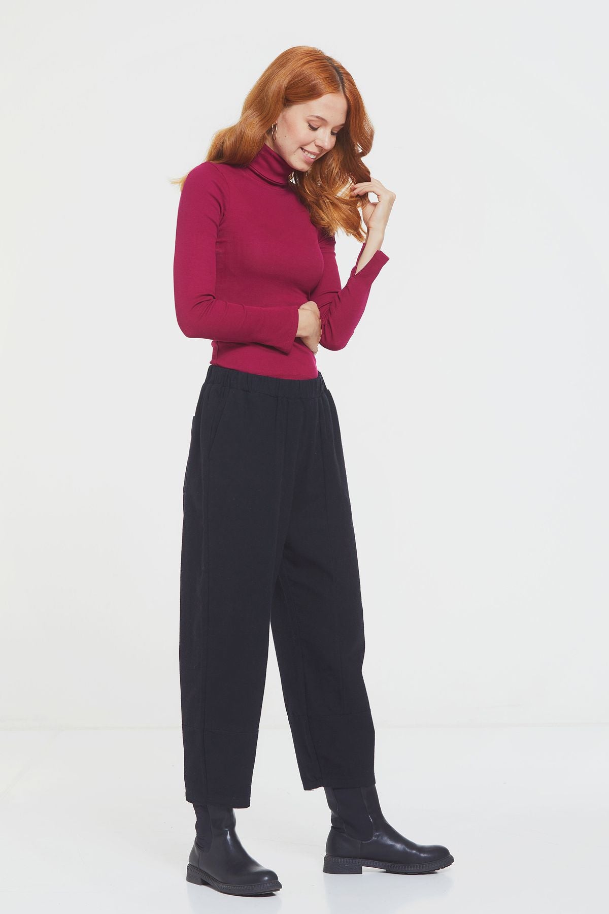 Loose Fit Women's Boho Pants with Elastic Waist Black