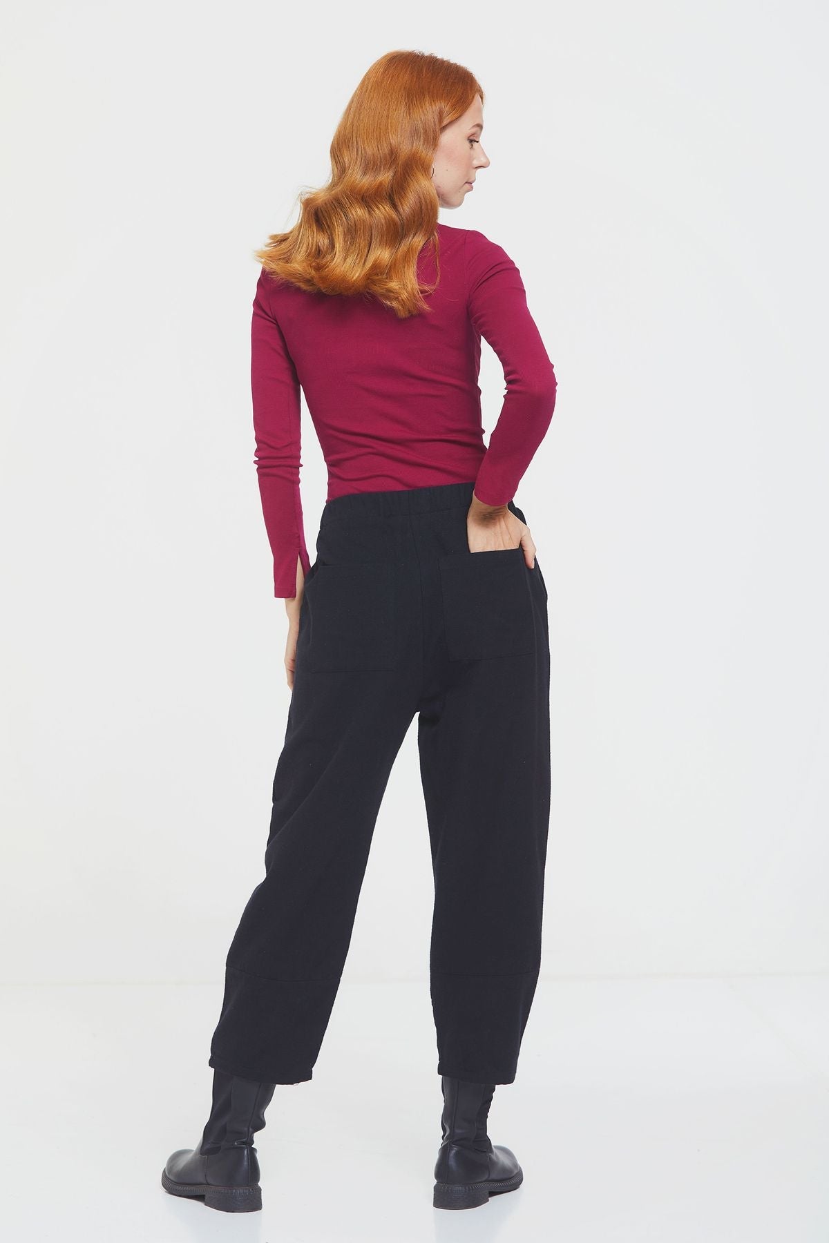 Loose Fit Women's Boho Pants with Elastic Waist Black