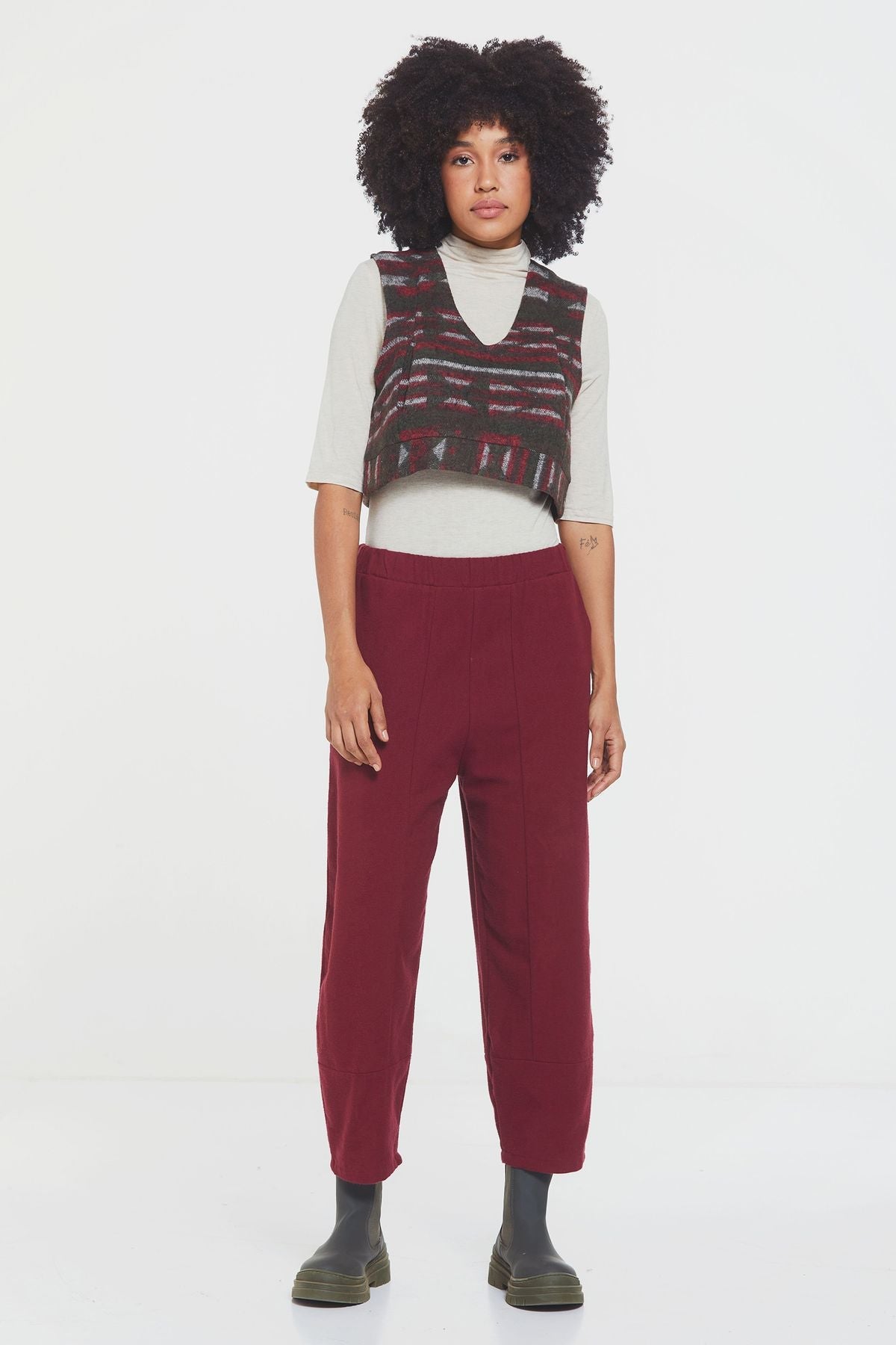 Loose Fit Women's Boho Pants with Elastic Waist Dark Red