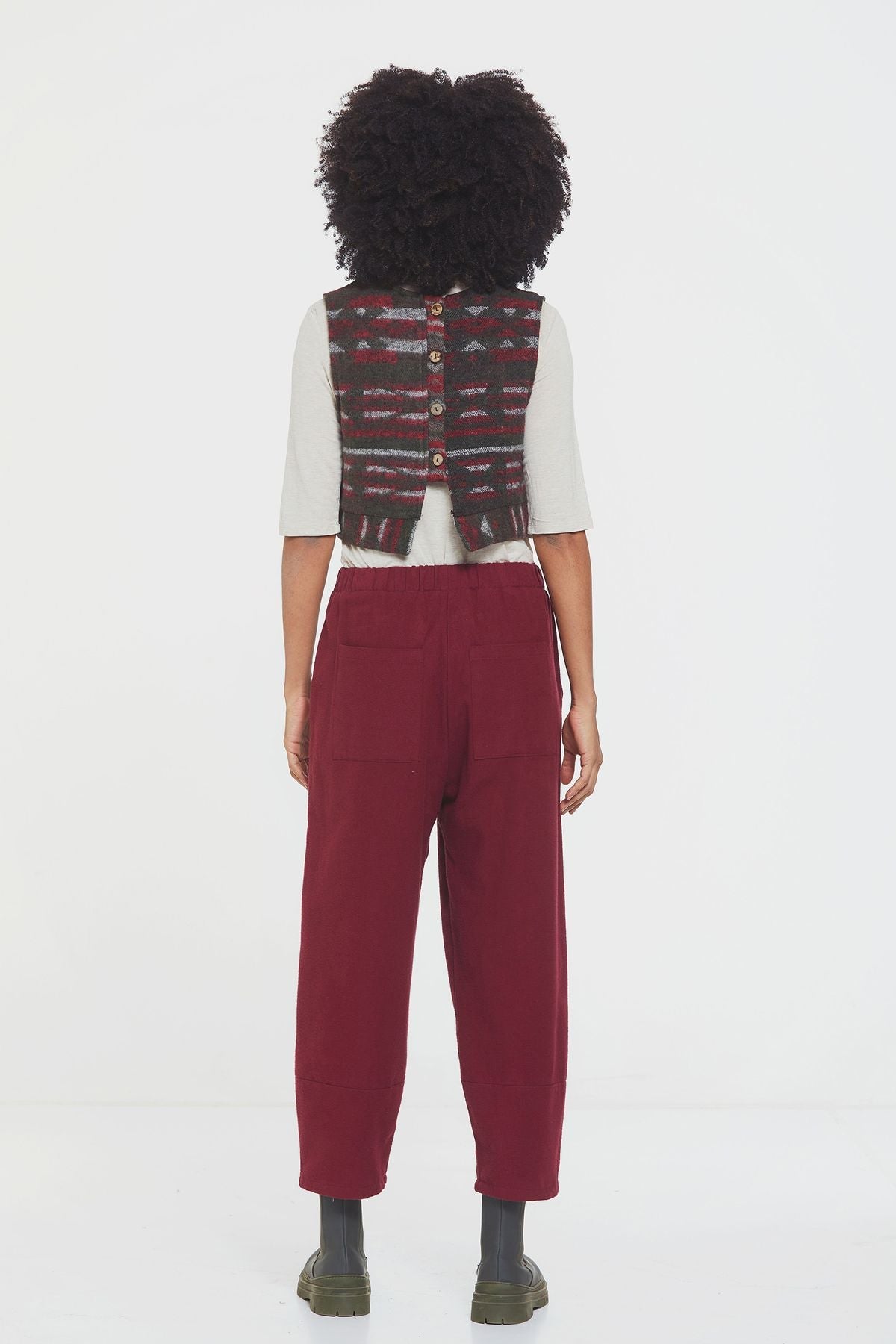 Loose Fit Women's Boho Pants with Elastic Waist Dark Red