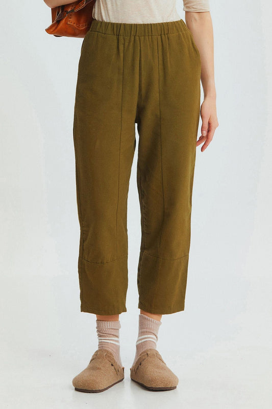 Loose Fit Women's Boho Pants with Elastic Waist Khaki