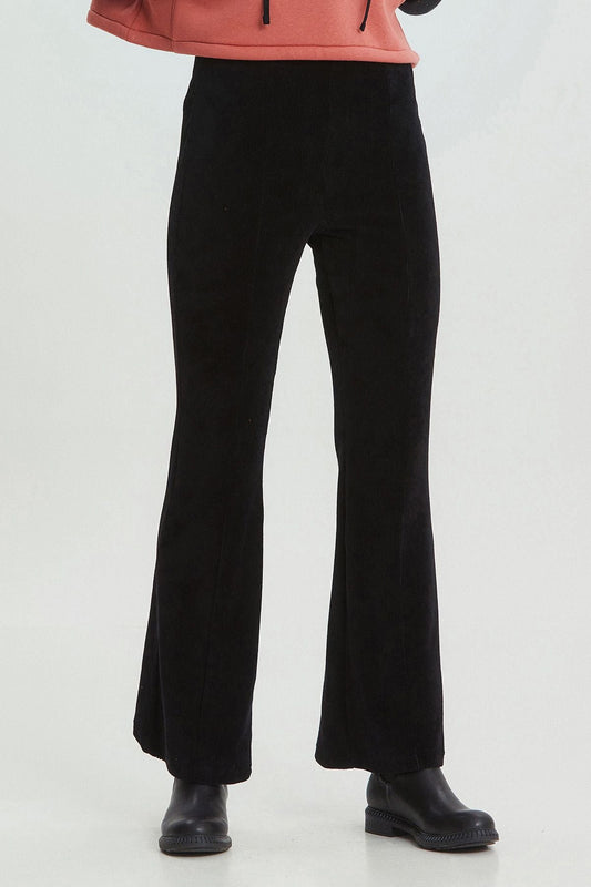 Flared Leg Knit Corduroy Women's Trousers Black