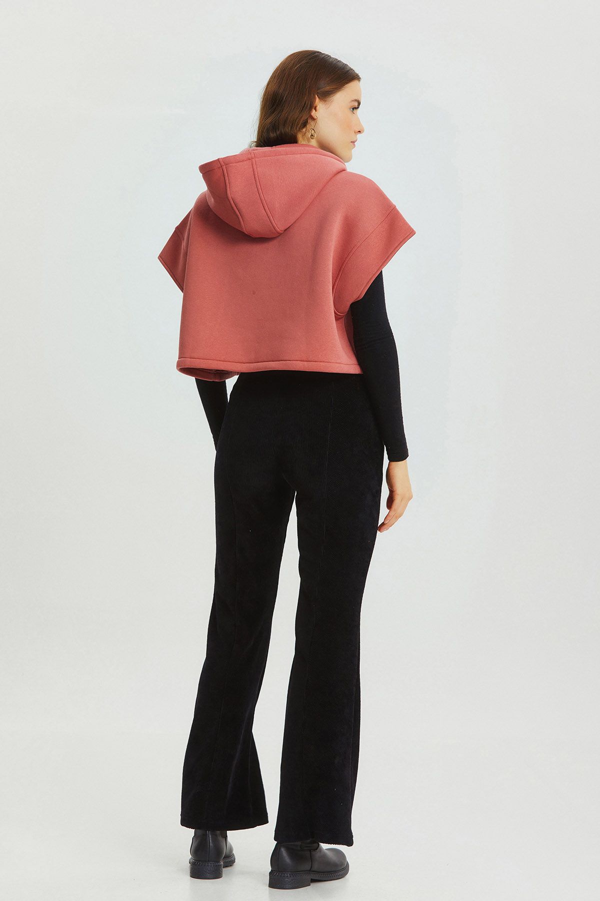 Flared Leg Knit Corduroy Women's Trousers Black