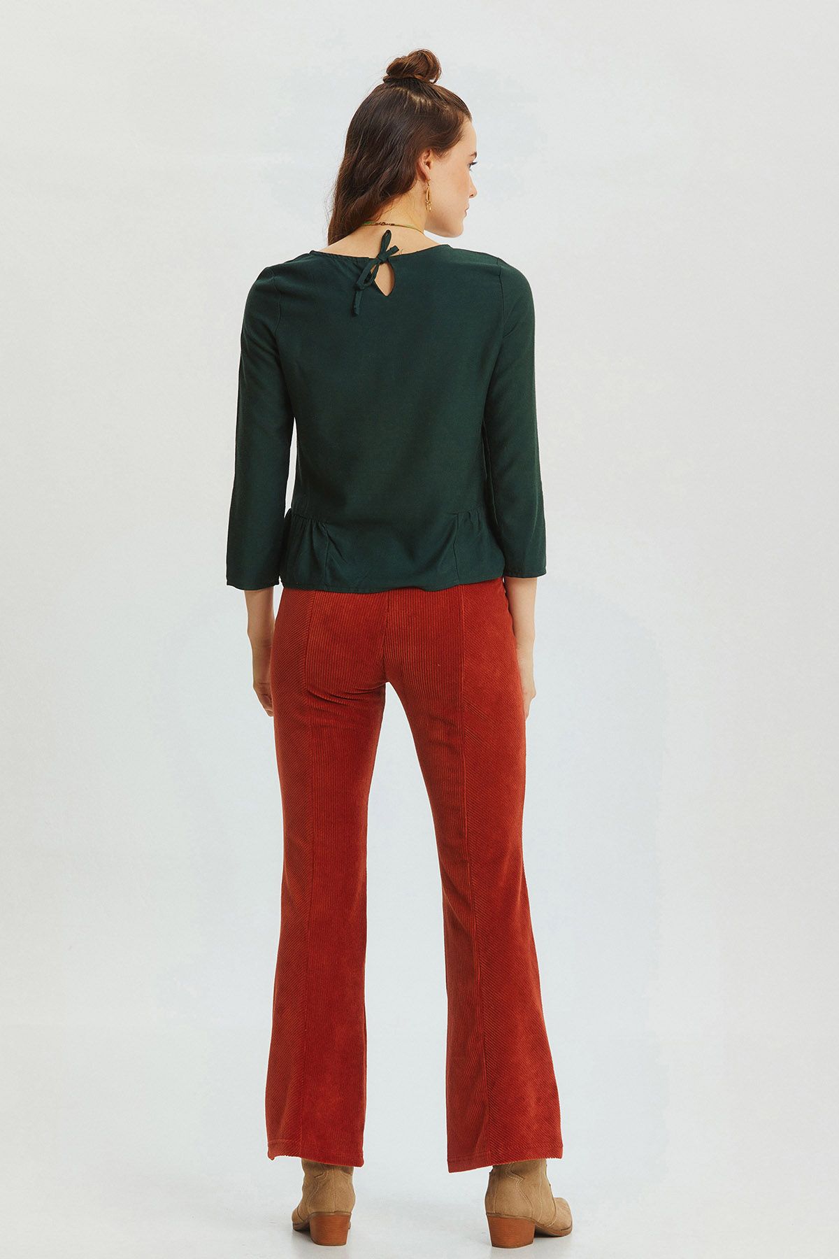 Flared Leg Knit Corduroy Women's Trousers Burnt Orange
