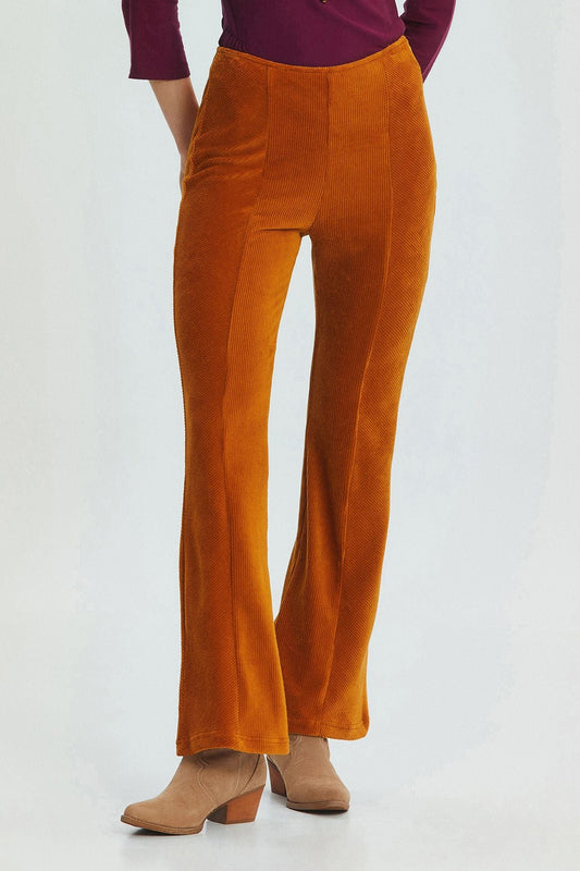 Flared Leg Knit Corduroy Women's Trousers Camel