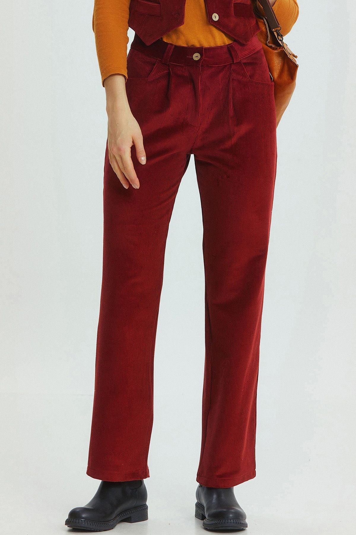 Bohemian Corduroy Women'sTrousers Dark Red