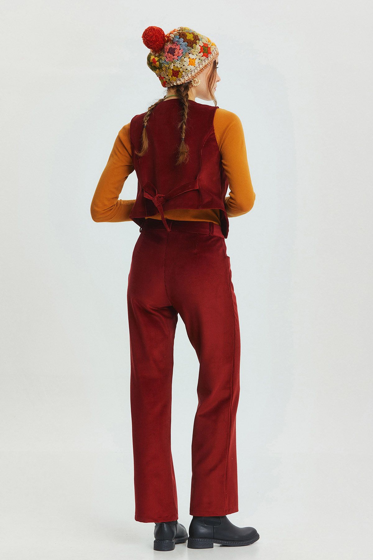 Bohemian Corduroy Women'sTrousers Dark Red