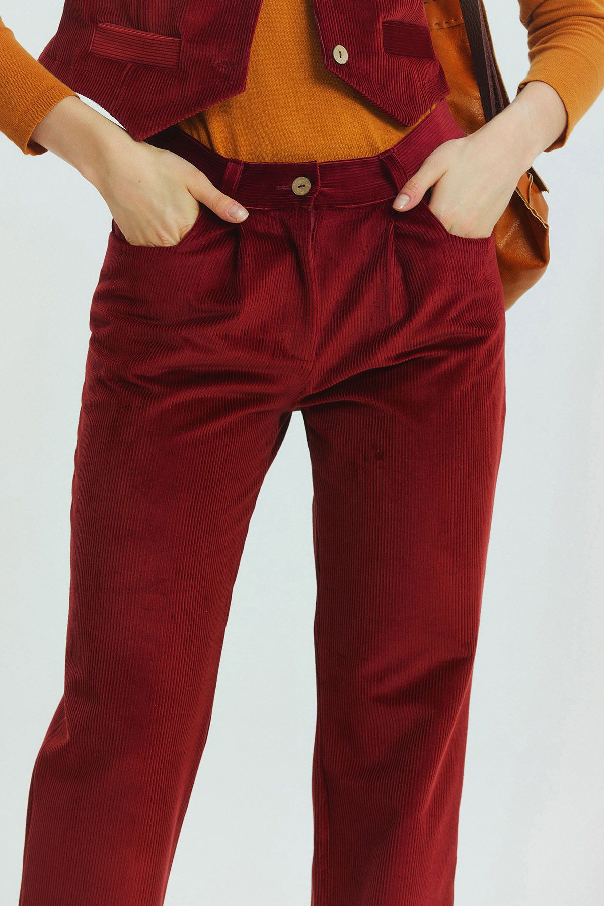Bohemian Corduroy Women'sTrousers Dark Red
