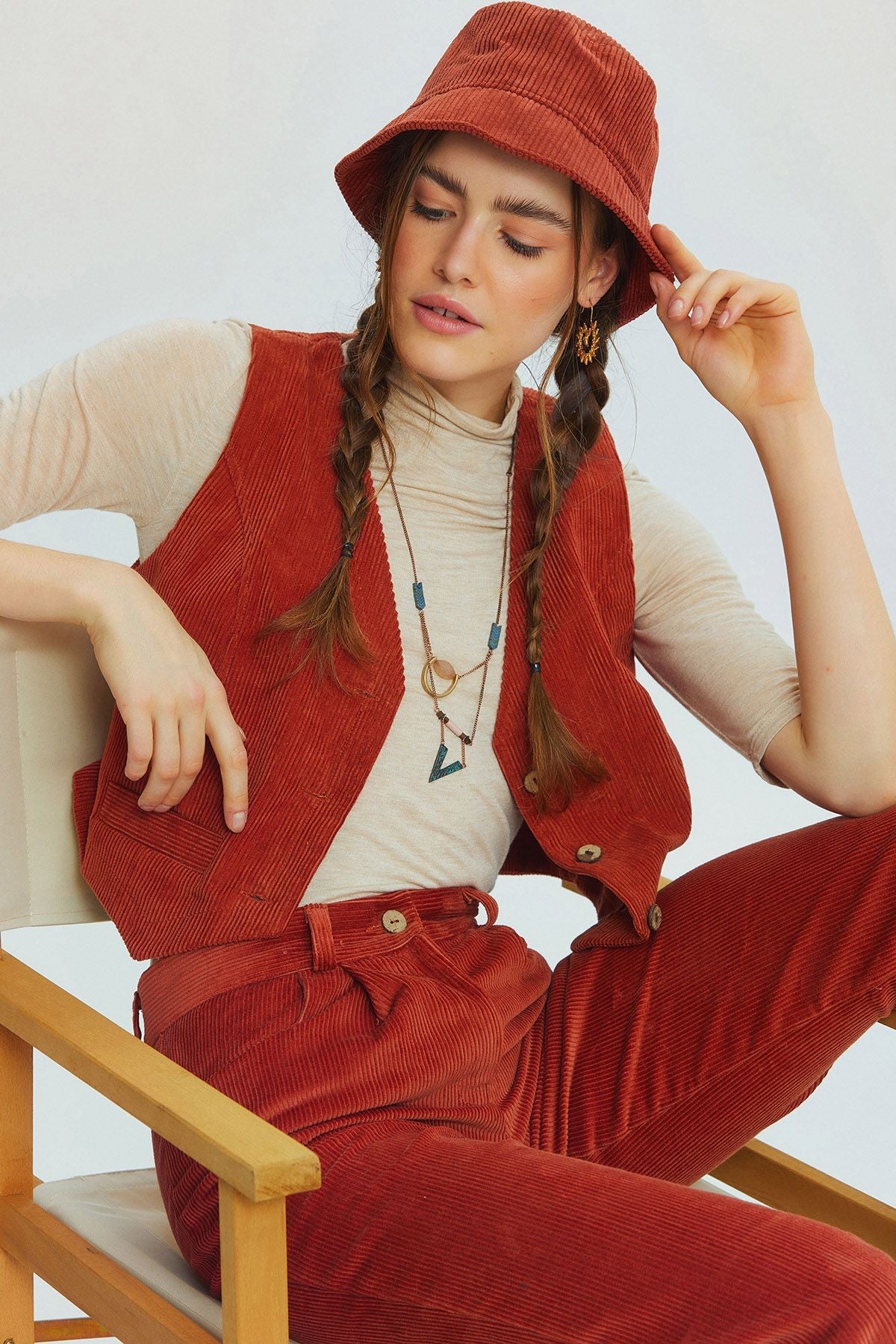 Bohemian Corduroy Women'sTrousers Orange