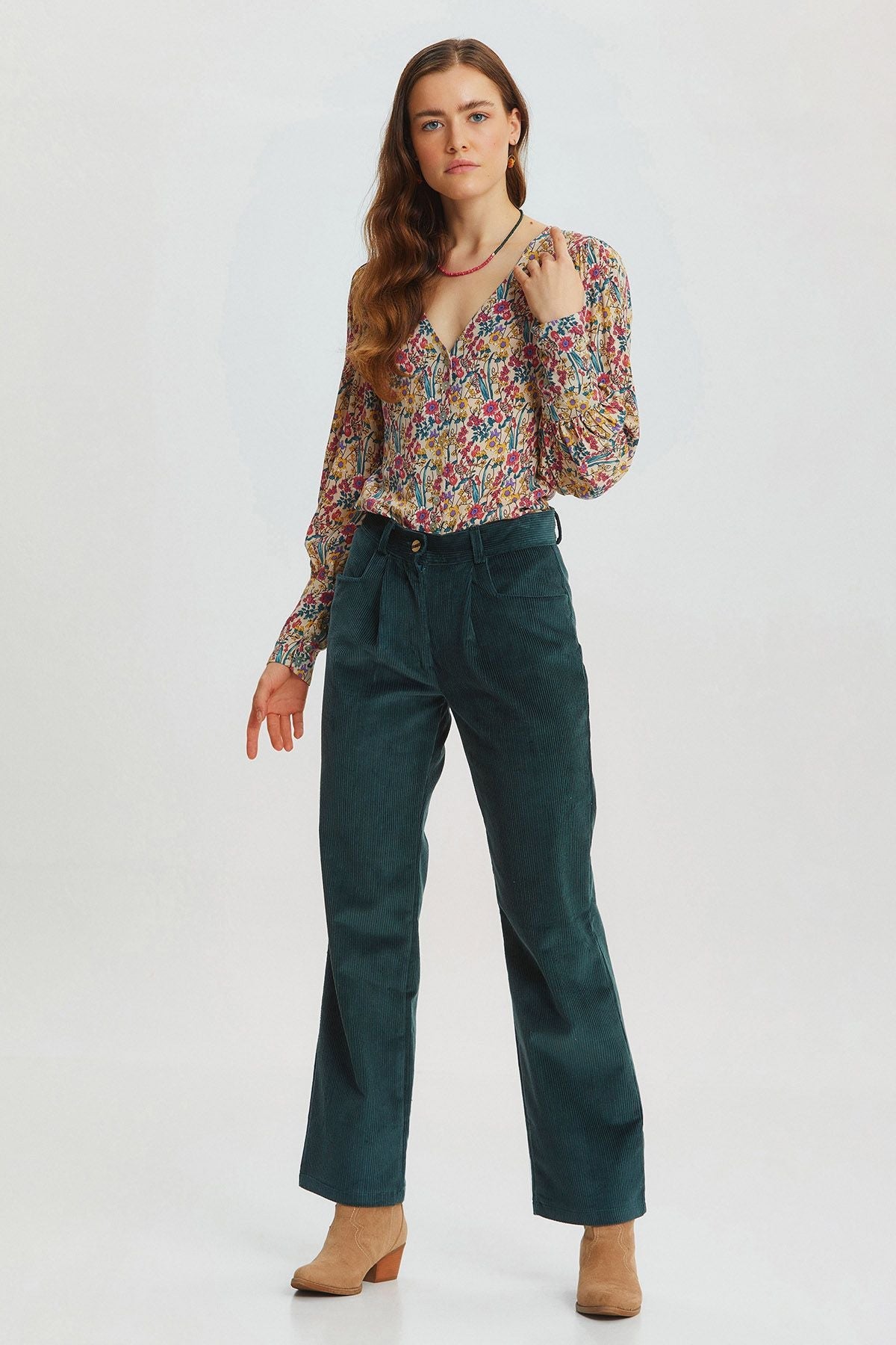 Bohemian Corduroy Women'sTrousers Turquoise
