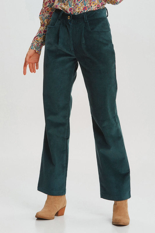 Bohemian Corduroy Women'sTrousers Turquoise