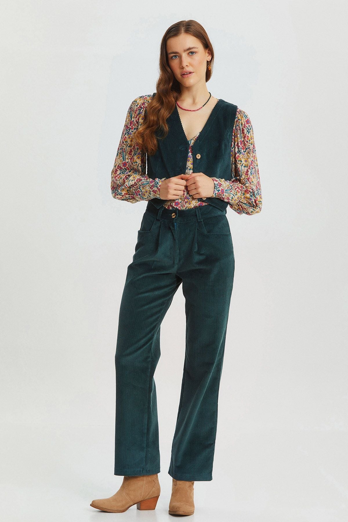 Bohemian Corduroy Women'sTrousers Turquoise