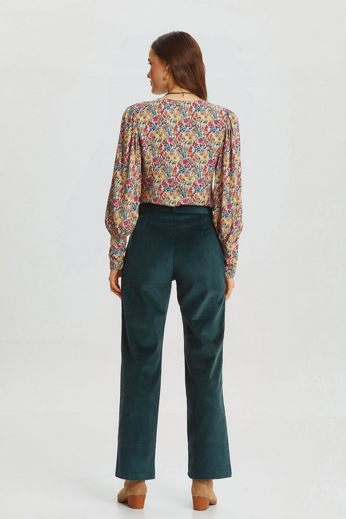 Bohemian Corduroy Women'sTrousers Turquoise