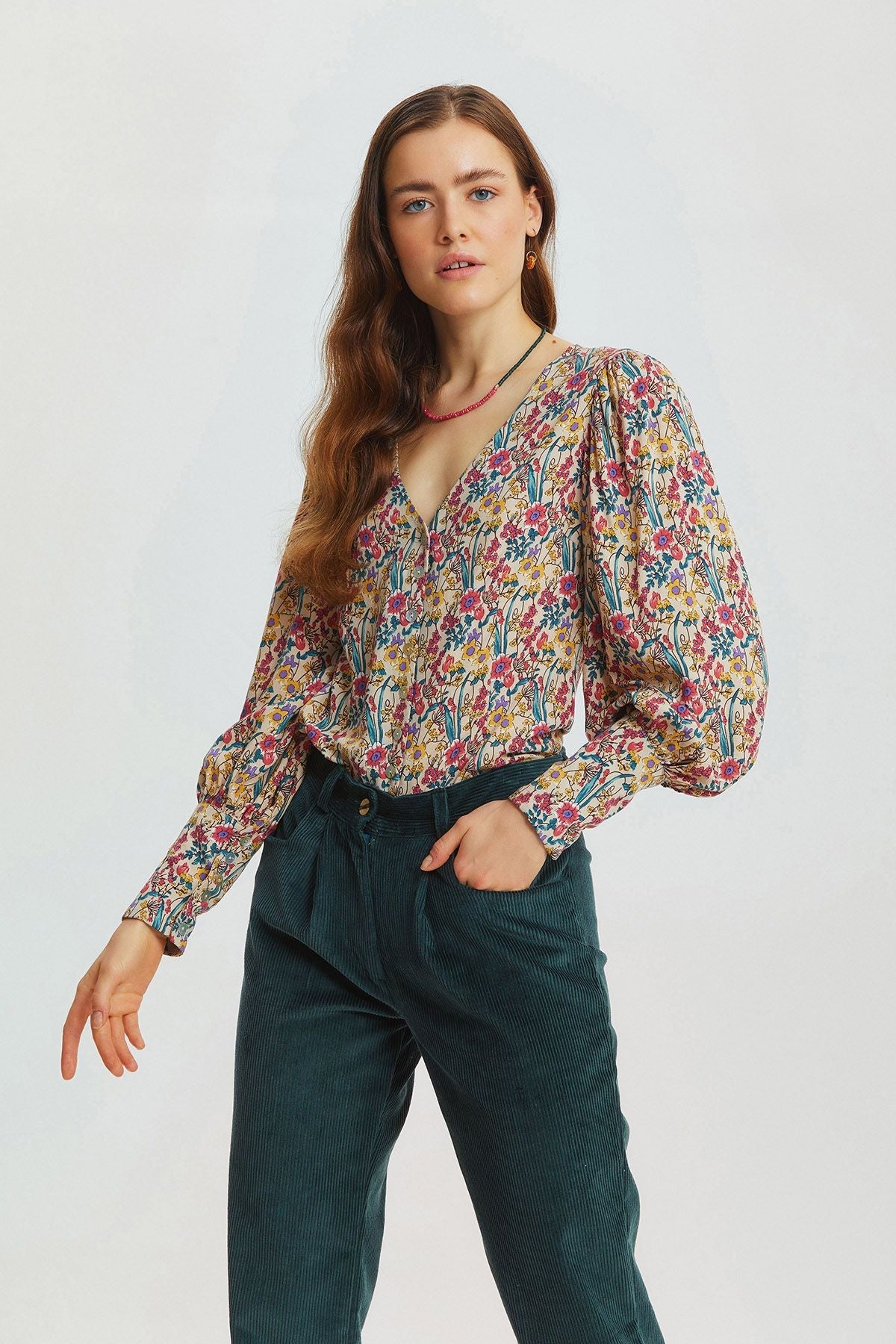 Bohemian Corduroy Women'sTrousers Turquoise