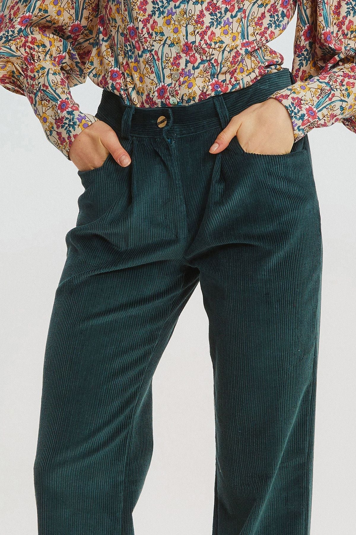 Bohemian Corduroy Women'sTrousers Turquoise