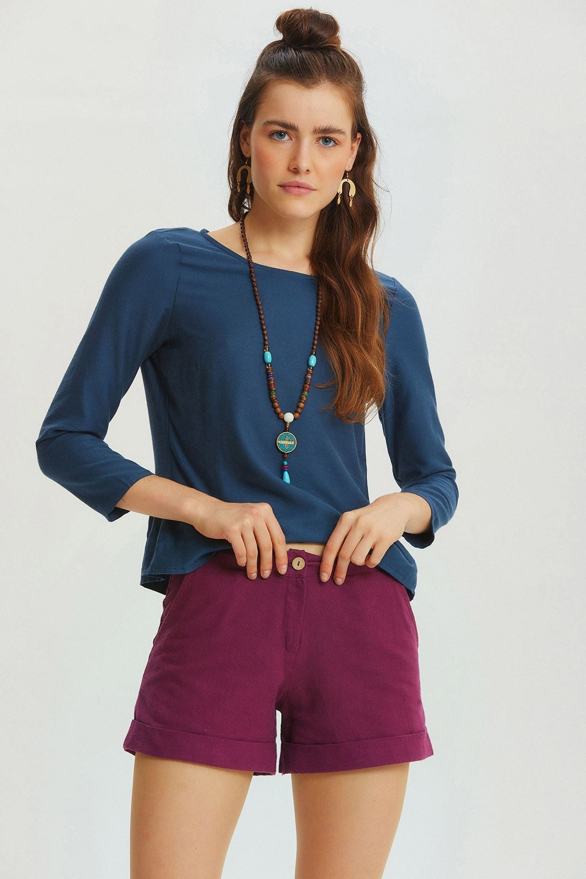 Bohemian Style Winter Cotton Shorts Purple