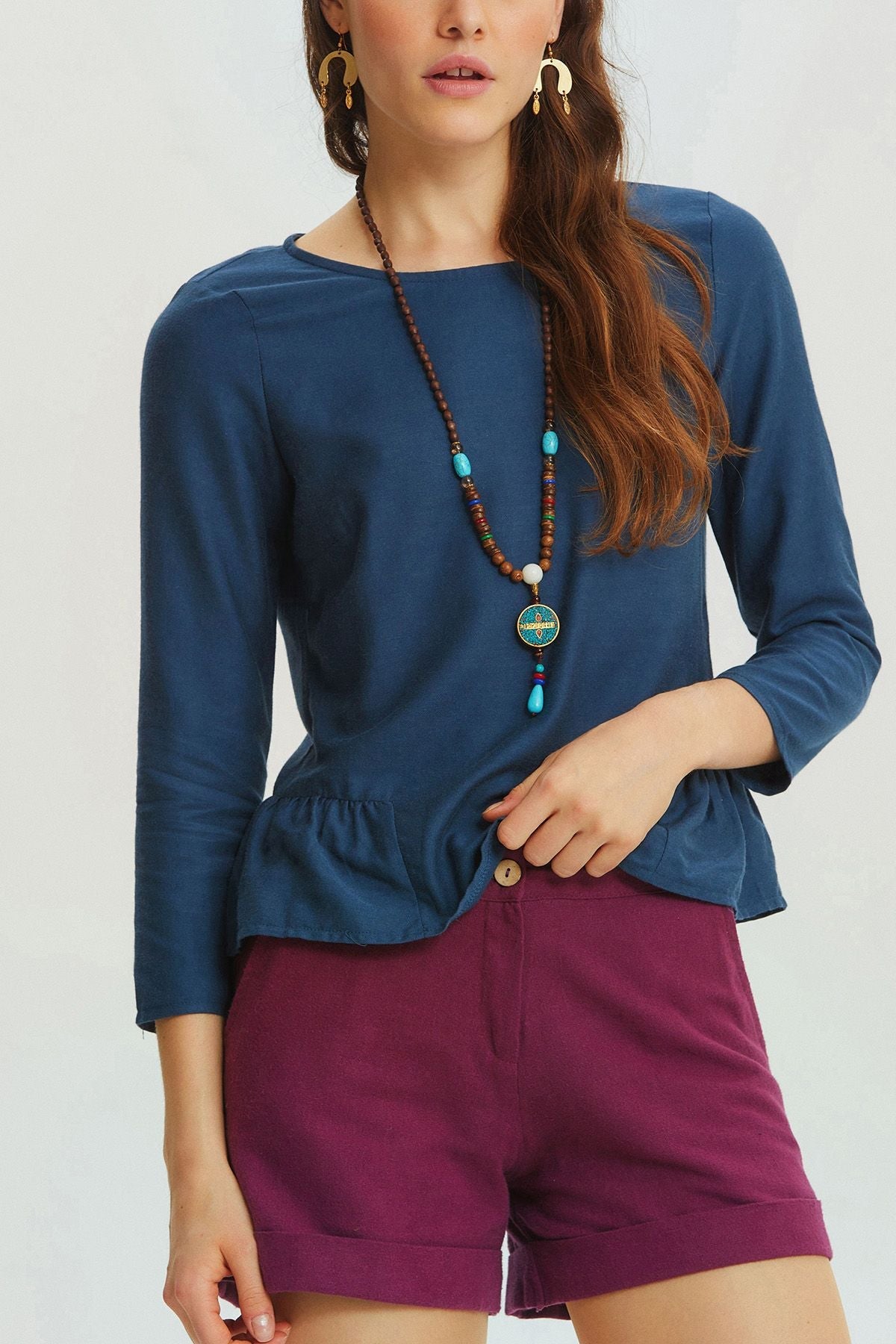 Bohemian Style Winter Cotton Shorts Purple