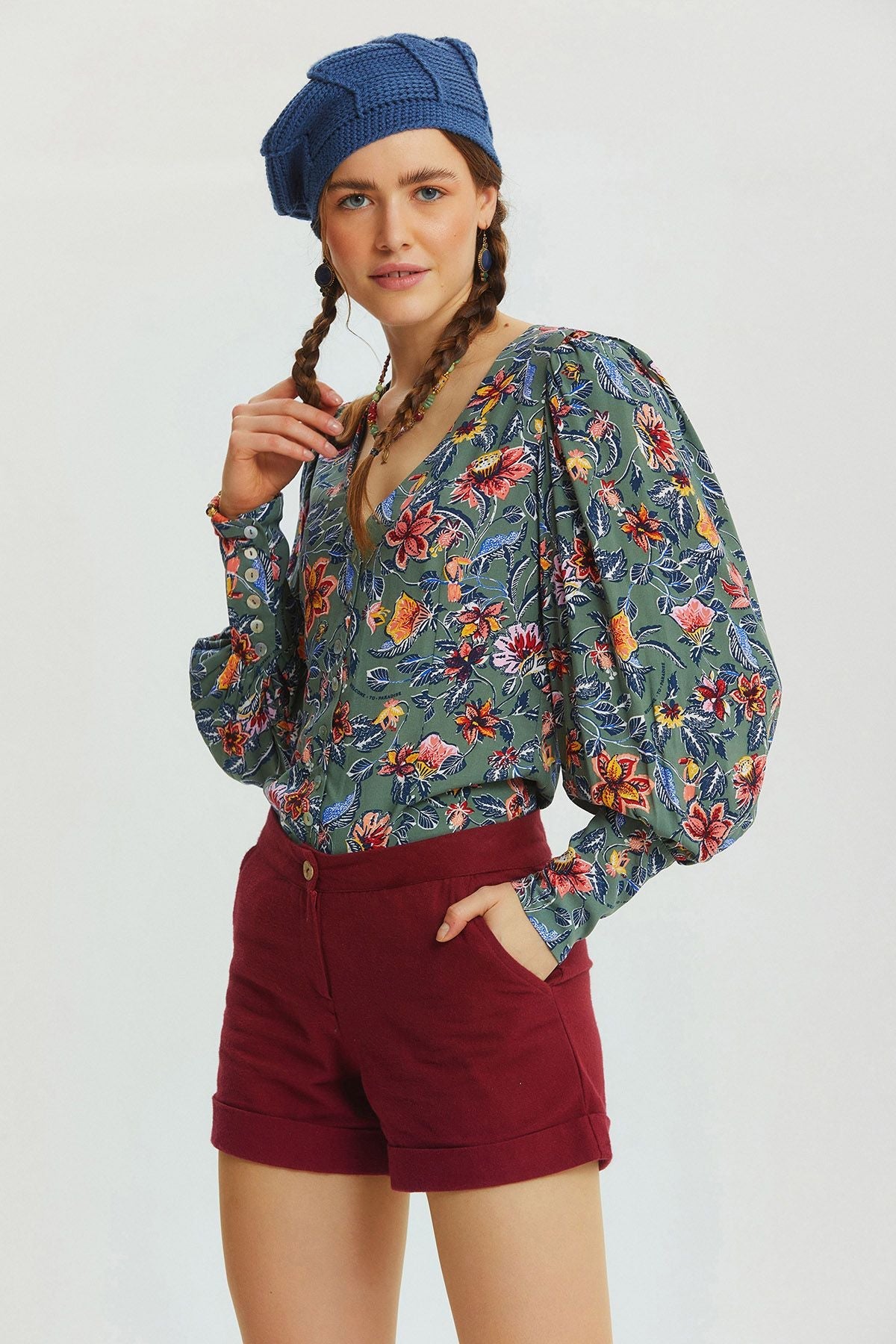 Bohemian Style Winter Cotton Shorts Dark Red