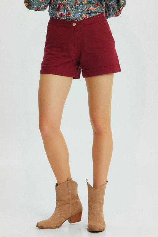 Bohemian Style Winter Cotton Shorts Dark Red