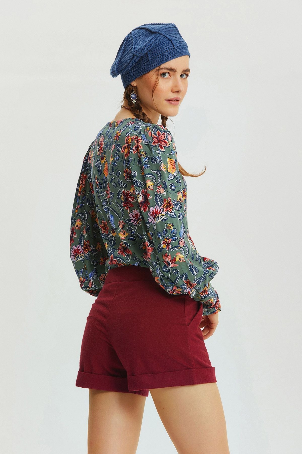 Bohemian Style Winter Cotton Shorts Dark Red