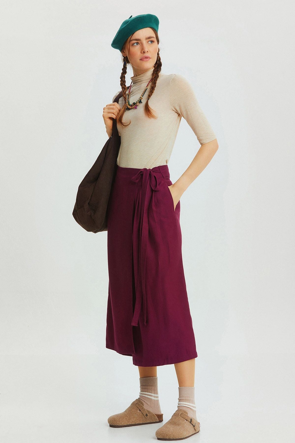 Solid Color Skirted Pants Purple