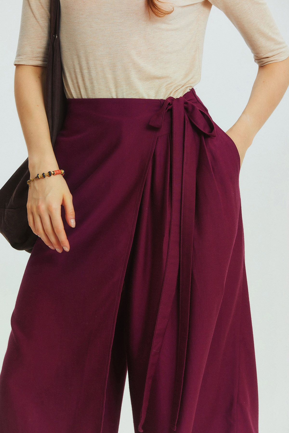 Solid Color Skirted Pants Purple