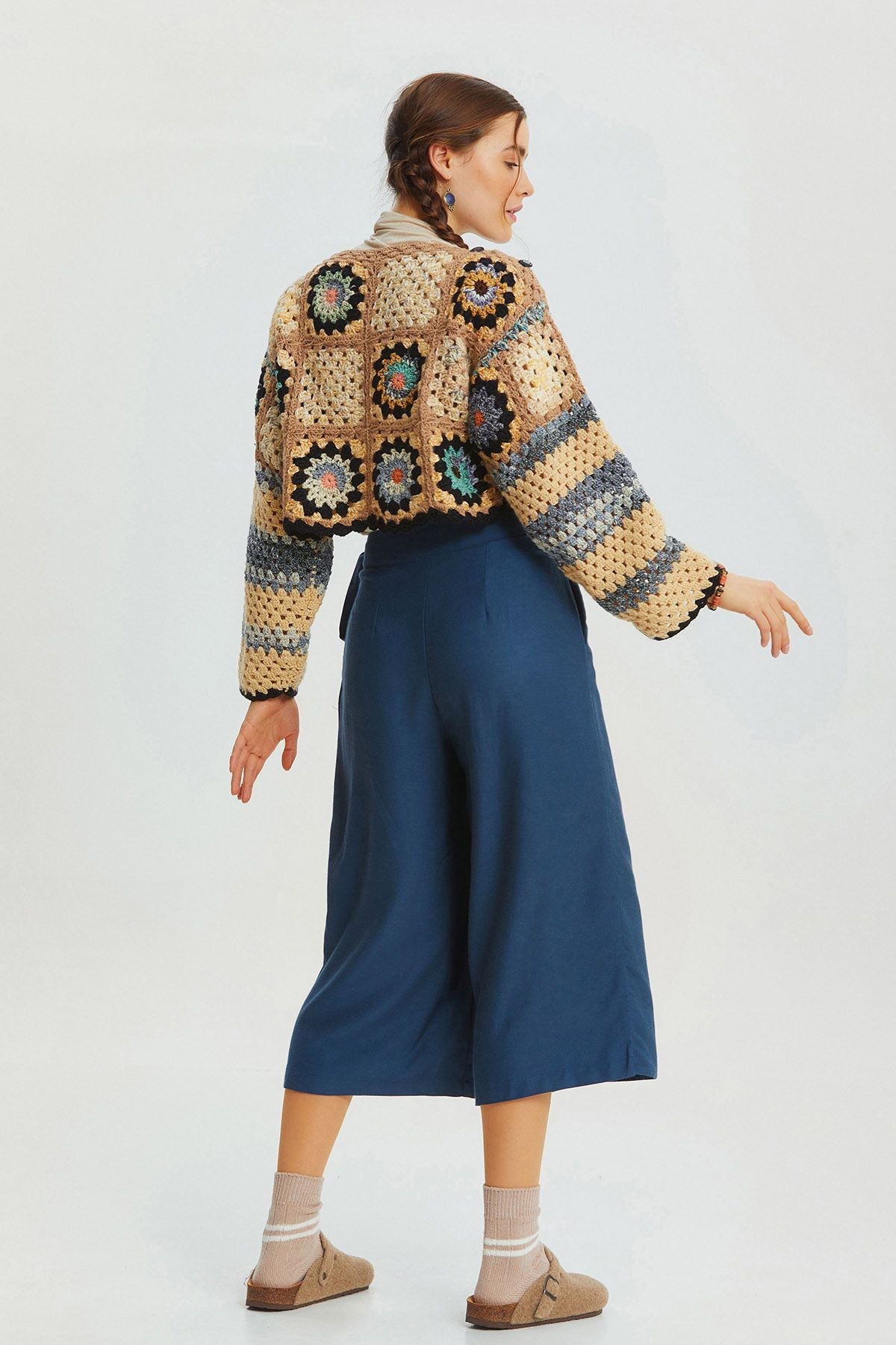 Solid Color Skirted Pants Dark Blue