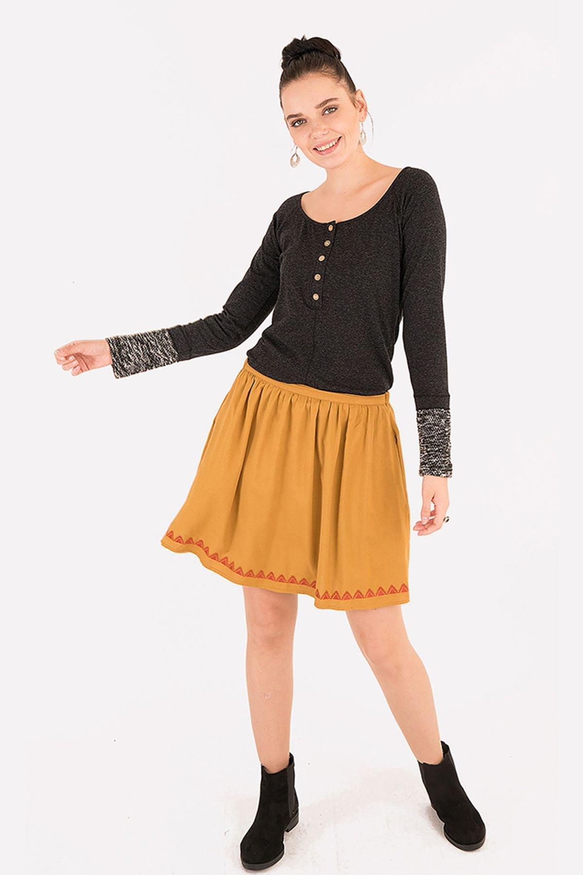Embroidered Mini Skirt Yellow
