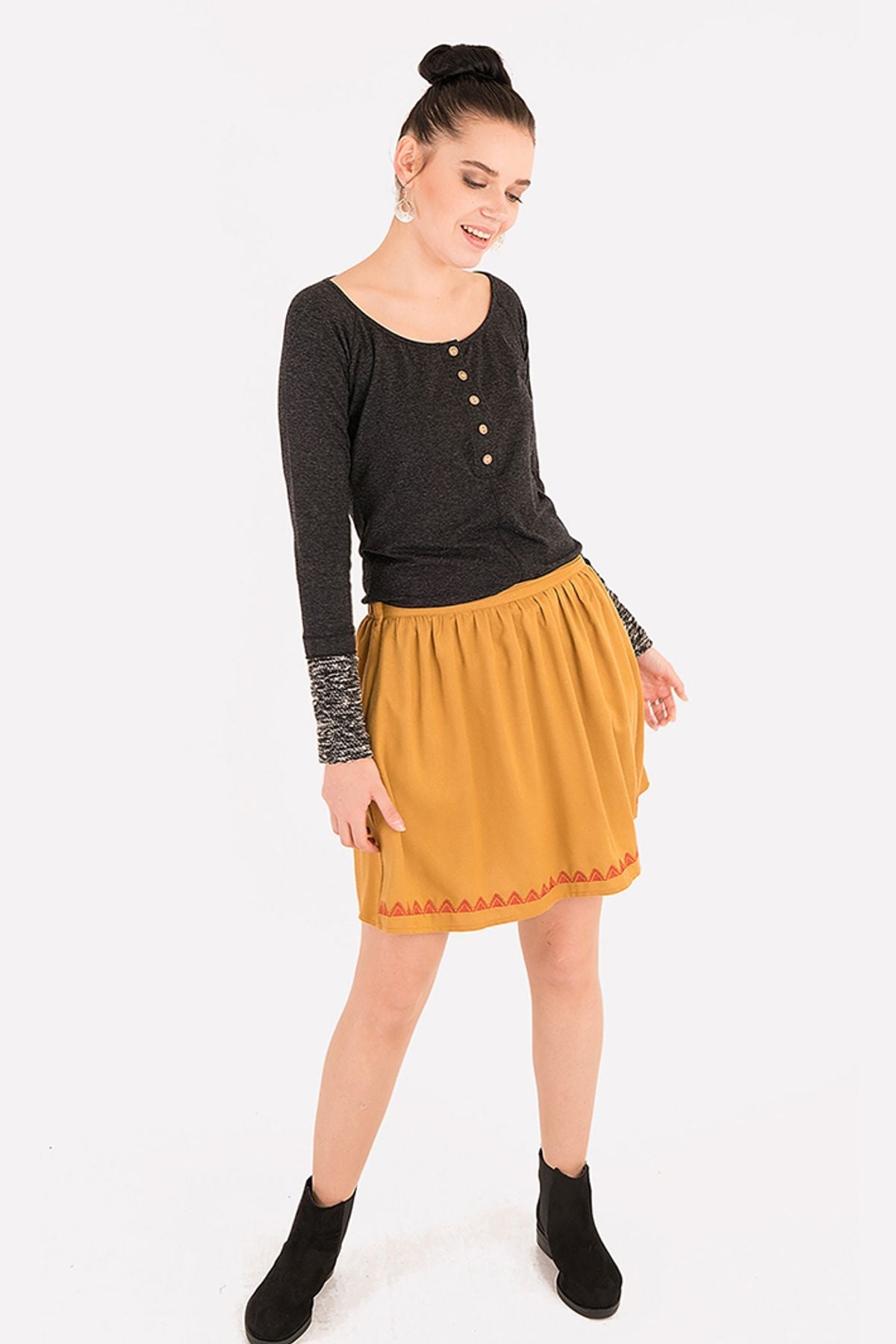 Embroidered Mini Skirt Yellow