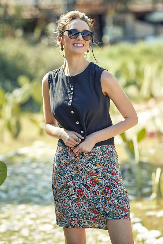 Asymmetric Boho Mini Skirt Black - Red