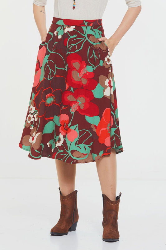 Boho Midi Skirt Red