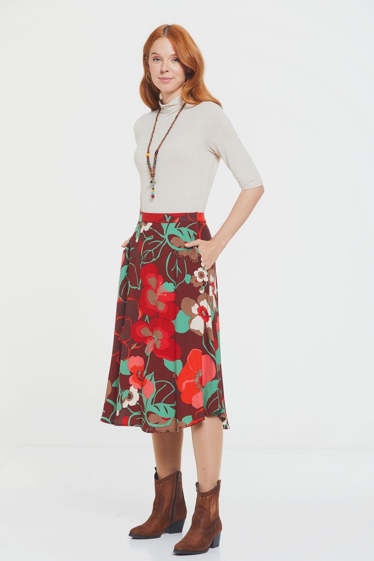 Boho Midi Skirt Red