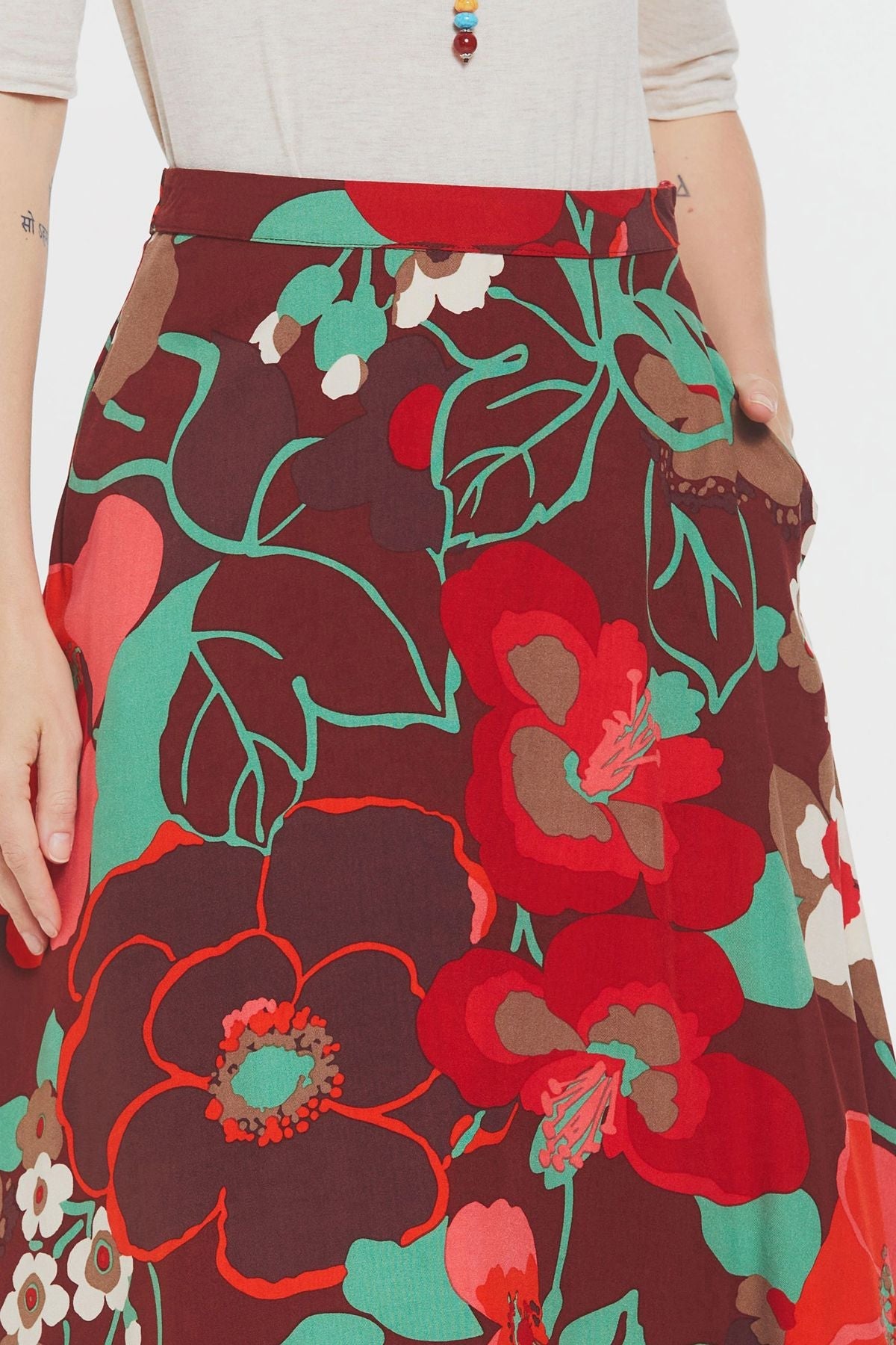 Boho Midi Skirt Red