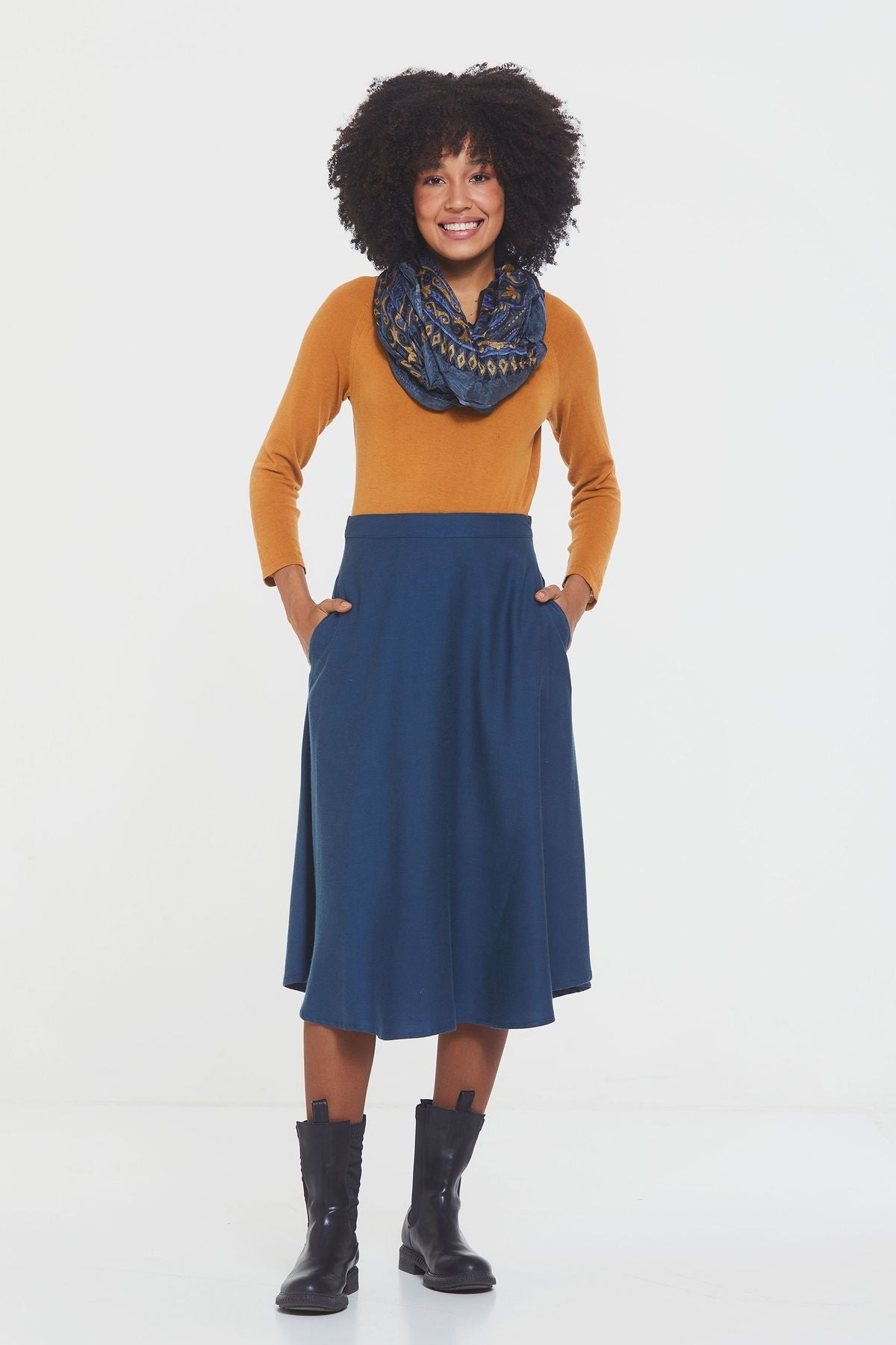 Boho Midi Skirt Dark Blue